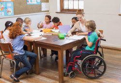 Class with child in wheelchair